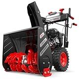AMERISUN 24-Inch 212cc 2-Stage Self-Propelled Gas Snow Blower with Electric & Recoil Start, Heated Handles, LED Light, 180° Rotating Chute, 13" Tires, Heavy-Duty Snow Thrower for Driveways & Sidewalks