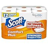 Scott ComfortPlus Toilet Paper, Durable Shipping Pack, 12 Triple Rolls, 231 Sheets per Roll, 1-Ply Toilet Tissue