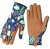 Trifabricy Garden Gloves for Women - Breathable leather Floral Gardening Gloves with Grip, Thorn-Proof Puncture-Resistant Work Gloves for Weeding, Digging, Planting, Raking and Pruning, Green Flower