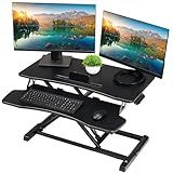 TechOrbits Standing Desk Converter-32-inch Height Adjustable, MDF Wood, Sit Riser-Black, 32"