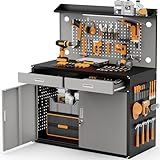 Rumetol 65" Heavy Duty Garage Workbench with Storage Drawers & Pegboard,2000lbs Capacity Metal Work Bench with Lockable Magnetic Cabinets,Adjustable LED Light for Workshop/Garage