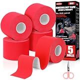 5 Rolls Red Kinesiology Tape, 2 inch x 16.4 Feet Kinetic Tape