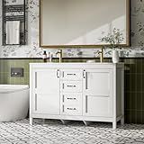 ELEVACHIC 48" Bathroom Vanity with Sink Combo, Freestanding Farmhouse Thickened Wood Bathroom Storage Cabinet with Undermount Double Sink, 3 Drawers & 2 Soft-Close Doors with Organizers, White
