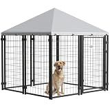 PawHut 4.7' x 4.7' x 5.1' Outdoor Dog Kennel Outside Run S&M Breeds Silver