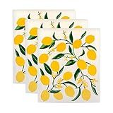 DII Swedish Dishcloths for Kitchen & Cleaning, Reusable, Machine Washable & Dishwasher Safe, Biodegradable, 7.75 x 6.75, Lemons, 3 Piece