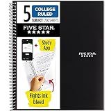 Five Star Spiral Notebook + Study App, 5 Subject, College Ruled Paper, 8-1/2" x 11", 200 Sheets, Fights Ink Bleed, Water Resistant Cover, Black (72081)