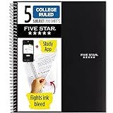 Five Star Spiral Notebook + Study App, 5 Subject, College Ruled Paper, 8-1/2" x 11", 200 Sheets, Fights Ink Bleed, Water Resistant Cover, Black (72081)