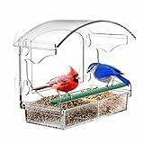 BPYOT Clear Acrylic Window Bird Feeder for Outside with 4 Strong Suction Cups and Detachable Seed Tray, Highly Transparent Outdoor Viewing Birdfeeder, Wild Bird House Box