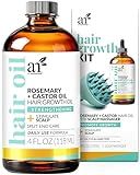 ArtNaturals Organic Rosemary & Castor Hair Growth Oil + Scalp Massager Set – Hair Relaxer for Dry, Itchy Scalp, Thickening & Hydration - Scalp Oil Products For Damaged Hair & Split Ends – 4.0 oz