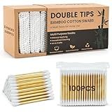 GOLD HONEY Bamboo Cotton Swabs 600 Count with Paper Box - Lint Free Double Tips & Sturdy Bamboo Sticks - Multi-Use Ear Swabs，Cotton Buds for Makeup Application, Household Cleaning & Art Crafts