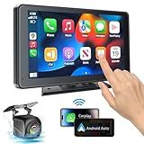 Portable Wireless with Apple CarPlay and Android Auto Screen for Car, 7" HD Touch Screen Car Stereo with Mirror Link, Bluetooth 5.2, Backup Camera, AUX,FM Transmitter for All Vehicle