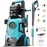 2026new Pressure Washer 5000PSI with Adj-8-Level Touch Screen, 34" Tall Power Washer, 4 Quick Connect Nozzles, Inlet Hose&Filter&500mlFoam Cannon for Cars/Fences/Driveways,Blue