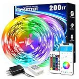 DAYBETTER LED Strip Lights 200 ft (2 Rolls of 100 ft), Smart App Control Lighting Bedroom Rome Decor with Remote, RGB Music Sync Color Changing LED Lights for Party