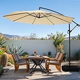 wikiwiki 10ft Patio Umbrella with Base Included, Outdoor Offset Cantilever Umbrella with Sandbag Base for Backyard, Garden and Pool, Easy to Tilt and Crank, Beige