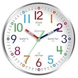 Roymnie Wall Clock for Kids Learning to Tell Time Easily Non Ticking Battery Operated Kids Teaching Clock Silent Colorful Teaching Time Clock Decorative for Kids Room Classroom School (8 Inch)