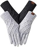 REACH STAR 2 Pairs Winter gloves for women Touch screen Cashmere Elastic Thermal knit Lining Warm Gloves for Cold weather for Running Driving, Gifts for Christmas (Black+Light Gray)