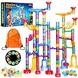 Meland Marble Run - 132Pcs Marble Maze Game Building Toy for Kid, Marble Track Race Set & STEM Learning Toys for Boy Girl Age 3 4 5 6 7 8 9+ (102 Translucent Marbulous Pcs & 30 Glass Marbles)