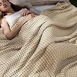 Bedsure Cooling Cotton Waffle Queen Size Blanket -Lightweight Breathable Blanket of Rayon Derived from Bamboo for Hot Sleepers, Luxury Throws for Bed, Couch and Sofa, Light Brown, 90x90 Inches