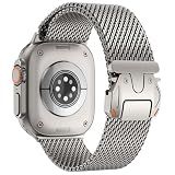 WINGLE Milanese Mesh Loop for Apple Watch Ultra Band Ultra 4/3/2/1 49mm 46mm 45mm 44mm 42mm Series 12 11 10 9 8 7 6 5 4 SE 3 2 1 Men Parachute-Style Buckle Stainless Steel iWatch Metal Bands, Titanium