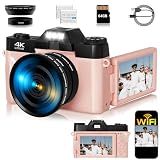 4K Digital Camera for Photography, 75MP WiFi Vlogging Camera for YouTube, 3" 180° Flip Screen Point and Shoot Camera with 64GB SD Card, Anti-Shak & 2 Batteries, Compact Travel Camera for Beginners