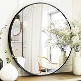 Sunniry Black Round Mirror, Round Mirror 24 inch, Matte Black Metal Frame