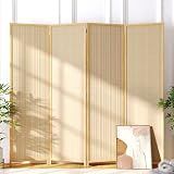 JOSTYLE Room Divider 4 Panel Folding Privacy Screen, Woven Bamboo, Wooden