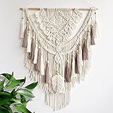 Lokeisna Macrame Wall Hanging, Woven Tapestry Beige & Dusty Rose Handmade Craft Macrame Wall Decor, Gallery & Nursery, Size 37.4” Lx27.5” W