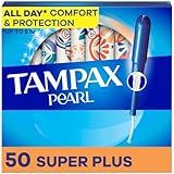 Tampax Pearl Tampons for Women, with LeakGuard Braid, Super Plus Absorbency, Unscented, 50 Count