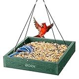 iBorn Platform Bird Feeder Tray Bird Feeders for Outdoors Hanging for Outside Flat Birdfeeder Tray with Large Capacity 3LBS, WPC Recycled Plastic & Cedar Look, Waterproof, 10.6"x10.6", Green