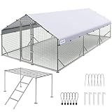 Quictent Large Metal Chicken Coop Run W/Roosting Perch for 30+ Poultry with Galvanized Hardware Cloth and Waterproof Roof Cover, Outdoor Walk-in Cage Peak Hen House for Yard Farm, 18x9x6.6FT