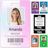 Custom Id Badge with Lanyard Personalized Work Office Card Identification Double Sided Print Name Photo Logo Vertical