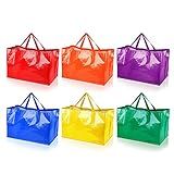 Shappy 6 Pieces Extra Large Reusable Shopping Grocery Bags with Handles Colorful Woven Plastic Waterproof Tote Bags(Bright Color,21.7 x 14.2 x 13.8 Inch)
