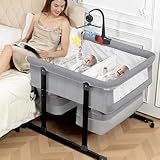 Jestonten Twin Bassinet for 2 Babies, Double Bassinet for Twins with Music Toys, Mosquito Net & Storage Basket Portable Foldable Bedside Sleeper for Newborns, Grey