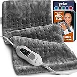 GENIANI Electric Heating Pad for Back Pain & Cramps Relief, Electric Throw, Auto Shut Off, Machine Washable, Heating Pad for Neck & Shoulder (12×24", Tabby Gray)