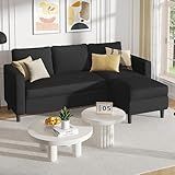 Shintenchi Modern Upholstered Sectional Sofa, L-Shaped Couch with Reversible Chaise for Living Room, Black Corduroy Fabric