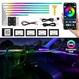 Acrylic Interior Car LED Strip Light with Wireless APP, RGB Dreamcolor 6 in 1 with 175 inches 593 LEDs Fiber Optic Ambient Lighting Kits, 16 Million Colors Sound Active Function Car Neon Lights