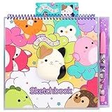 Original Squishmallows Sketchbook, Over 20 Stationery Supplies, Features Squishmallows Scrapbook Stickers, Cam The Cat Fidget Toy, Drawing Paper, Great Kids Craft, Coloring Books for Kids Ages 4-8
