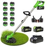 2026 New 48V 3 in 1 Cordless String Trimmer with Auto Spool Feed, 12’’ Electric Weed Wacker Cordless, 2x4.0AH Electric Weed Eater Battery Powered with 10 Replacement Spools (1, Green)
