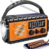 QAUYYW 74000mWh Emergency Radio with NOAA Weather, Portable Hand Crank SW/AM/FM Survival Radio with Fast Charge Rechargeable Solar Battery, Flashlight, Reading Lamp,SOS Sirenor Home Outdoor