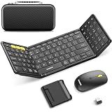 Foldable Keyboard and Mouse, Samsers Folding Bluetooth Keyboard Combo, 2.4G + BT5.0 x 2, Full-Size Portable Travel Keyboard & Rechargeable Wireless Mouse for Windows Android iOS Mac OS, Elegant Black
