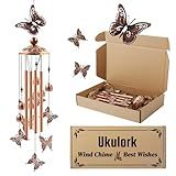 Ukulork Wind Chimes Outdoor Clearance, Butterflies Aluminum Tube Windchime with S Hook,Patio Garden Decor, Housewarming Gift.