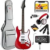 Best Choice Products Beginner HSS Electric Guitar Kit w/Headphone Amp, Padded Gig-Bag, Headphones, Guitar Strap - Cherry Red/White