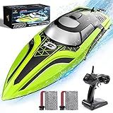 DEERC RC Boat with LED Light, 30+ Mins, Self Righting Remote Control Boat for Pools & Lakes, 20+ MPH, 2.4GHz Racing Boats, 2 Battery, Pool Toys for Kids, Radio Controlled Watercraft