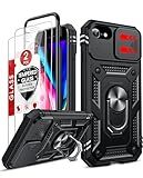 LeYi Compatible for iPhone SE 3rd/ 2nd Generation Case: 7/8/ SE 2022 2020 Phone Cover with Slide Camera Cover+ 2pcs Tempered Glass Screen Protector, Full Body Case with Kickstand for SE, Black