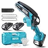 Seesii Mini Chainsaw, 6-inch Mini Chainsaw Cordless, Handheld Electric Power Chain Saw with 2 Batteries, for Tree Trimming Wood Cutting, Best Gifts for Father, Dad, Husband, Men