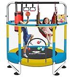 55″ Trampoline for Kids - Toddler Trampoline with Adjustable Gymnastic Bar, Indoor/Outdoor Enclosure Net, No-Gap Safe Design, Up to 220 lbs, Gift for Boys & Girls (Yellow&Blue)