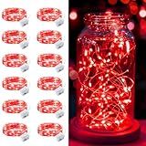 FWYWNL 12 Pcs Fairy Lights Battery Operated, 7 Ft String Lights Red 20 Mini LED, Waterproof Twinkle Lights 3 Lighting Modes for DIY Crafts, Party, Wedding, Bedroom, Christmas, Home Decor