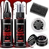 BOBISUKA 5PCS Halloween Fake Blood Kit – Dripping Fresh Blood, Dark Spray Blood, Coagulated Gel, Cleansing Soap, Stipple Sponge – Realistic Washable SFX Makeup for Zombie, Vampire Monster & Cosplay