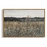 InSimSea Framed Canvas Wall Art Vintage Decor, Landscape Wall Art, Meadow with Flowers Art, Modern Farmhouse Decor, Cottagecore Bedroom Bathroom Office Decorations, 24"x36"