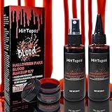 3PCS Halloween Fake Blood Makeup Kit, Fake Blood Spray 1.76oz + Dripping Blood 1.76oz + 1.41oz Coagulated Gel Blood, Washable Fake Blood Makeup for Clothes, Zombie, Vampire Cosplay & Dress Up